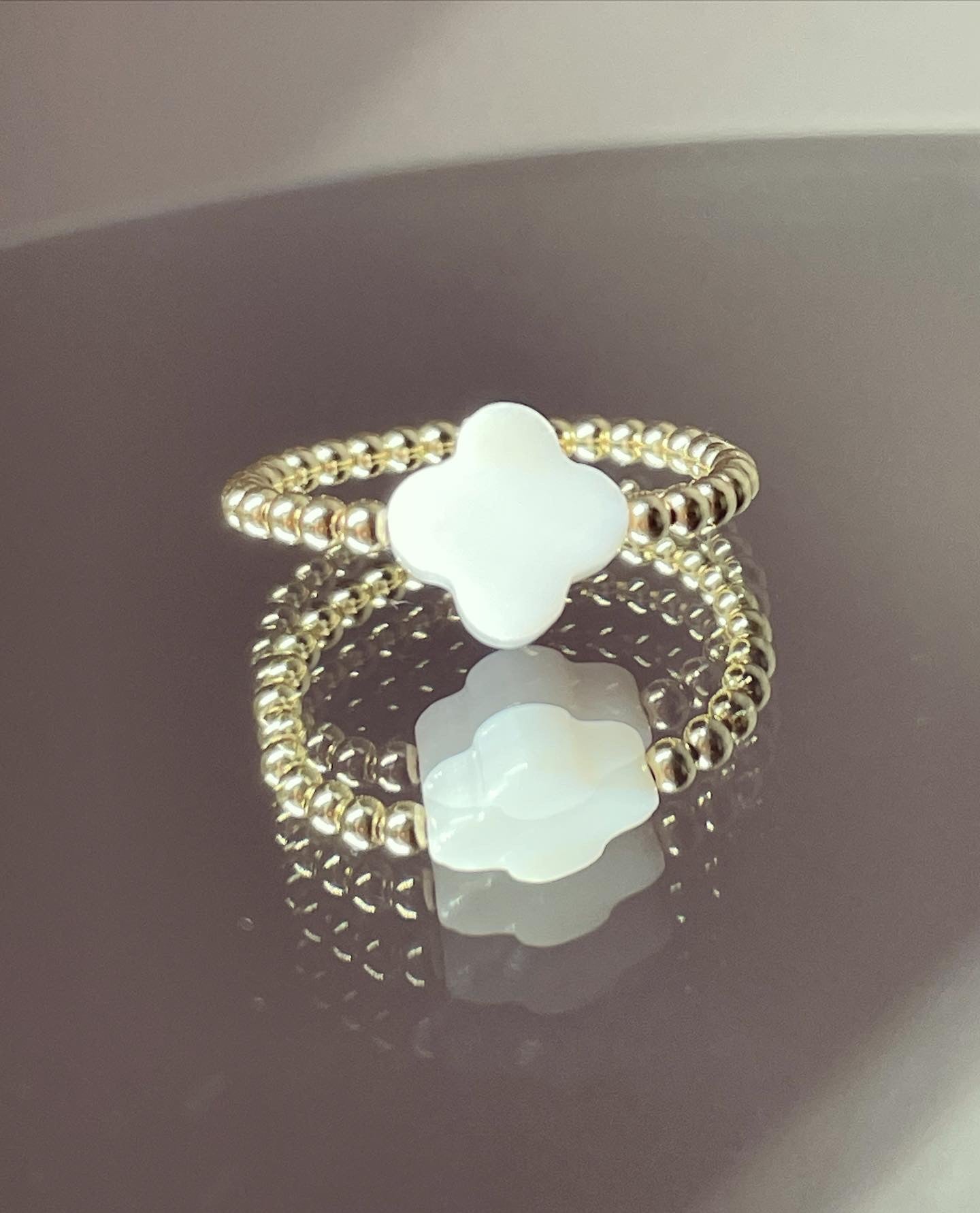 Mother of Pearl clover leaf gold filled ring | gold ring | clover leaf ring 💍