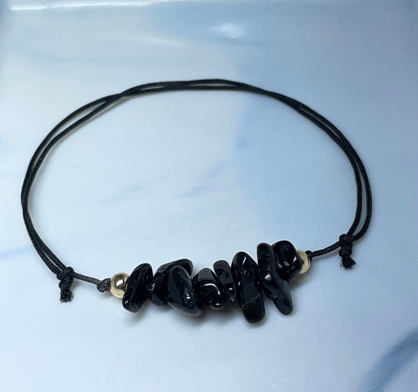 Black Tourmaline, ward off negativity, protection crystal healing, positivity adjustable cord bracelet unisex one size