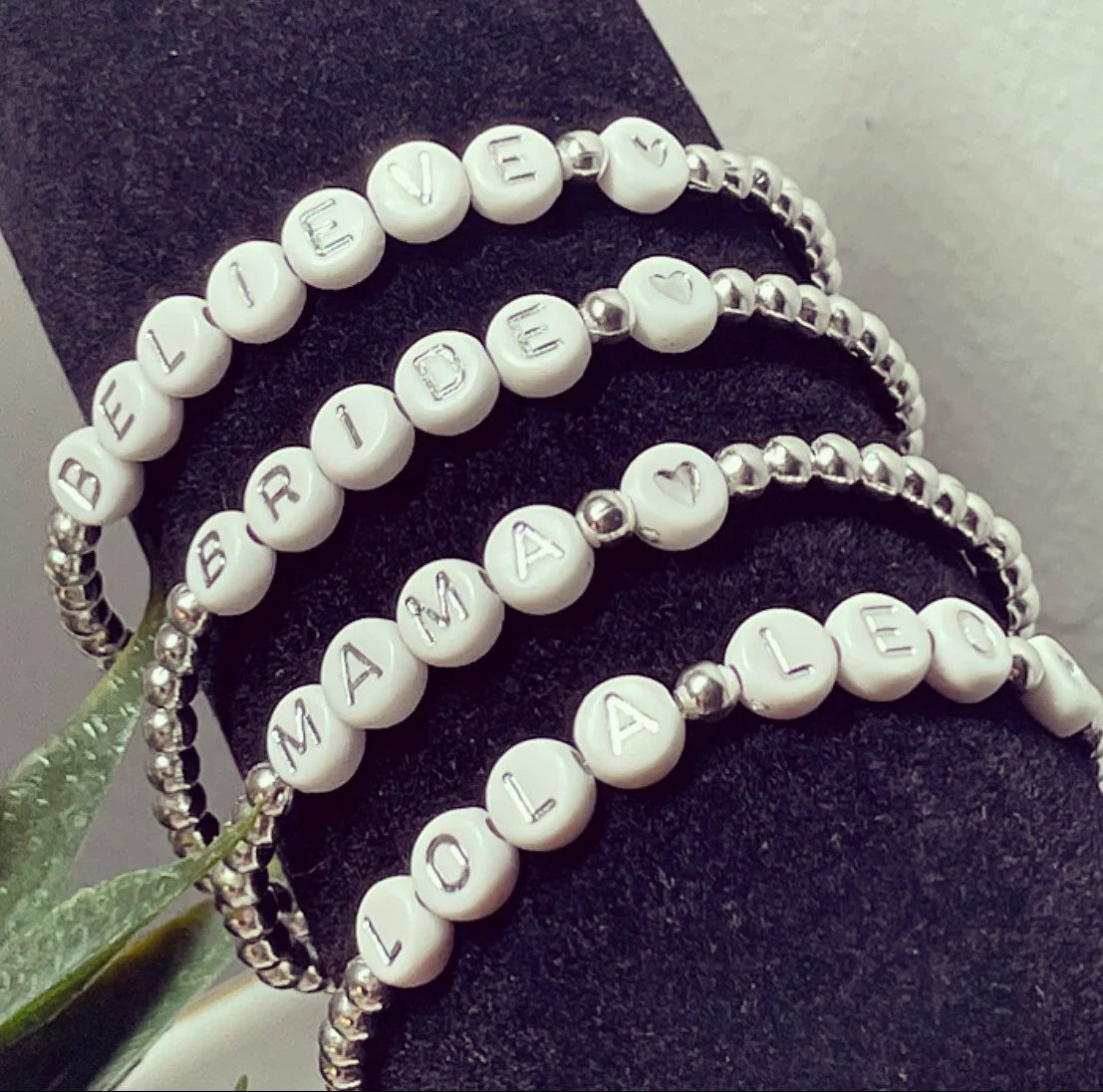 Sterling silver/ silver plated personalised beaded bracelets/ gifts for her/ personalised gift
