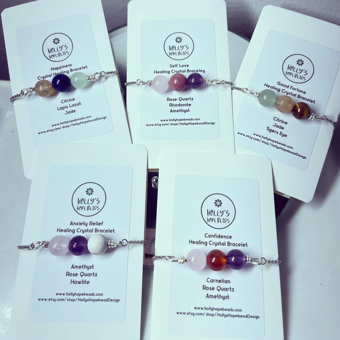 Crystal healing adjustable chain bracelets/ anxiety relief/confidence/ self-love/happiness/ good fortune