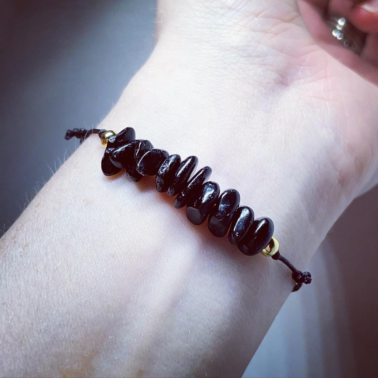 Black Tourmaline, ward off negativity, protection crystal healing, positivity adjustable cord bracelet unisex one size