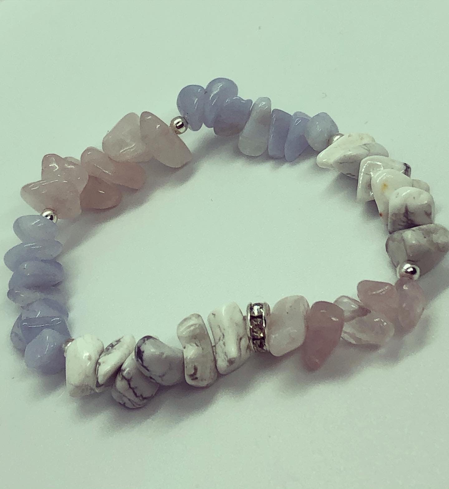Stress away gemstone bracelet blue agate , rose quartz & howlite