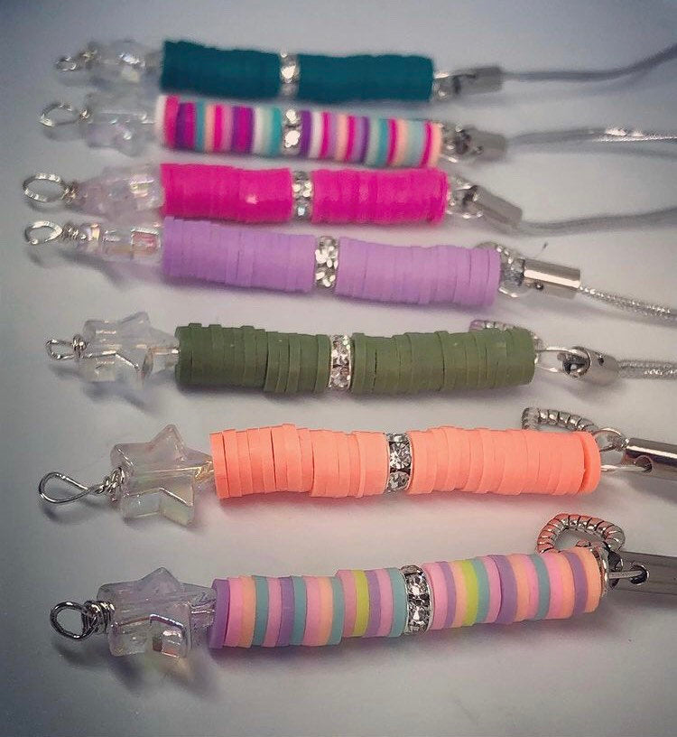 Polymer clay bead & diamanté Mobile phone charms / small Keyrings