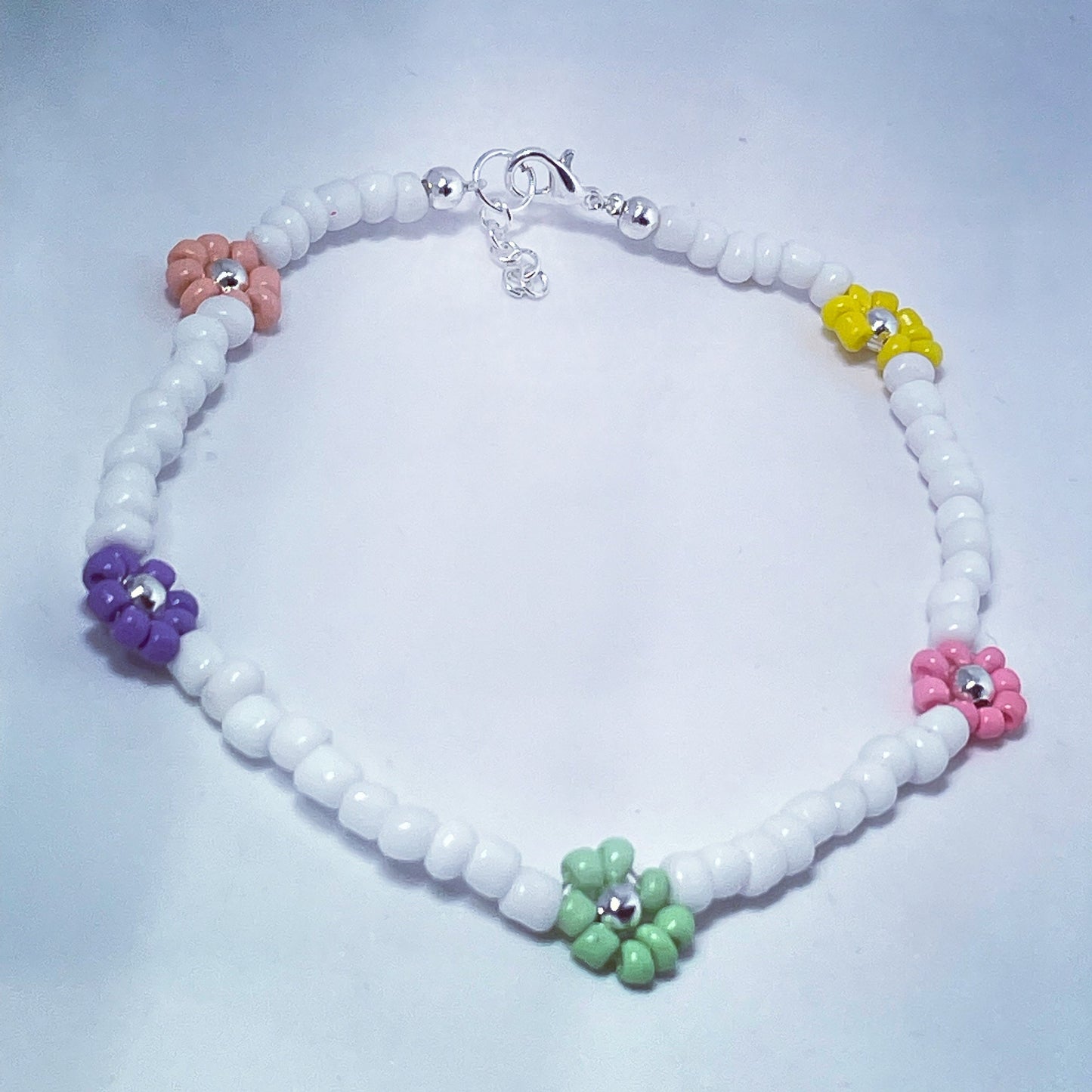 Glass seed bead multi flower anklet