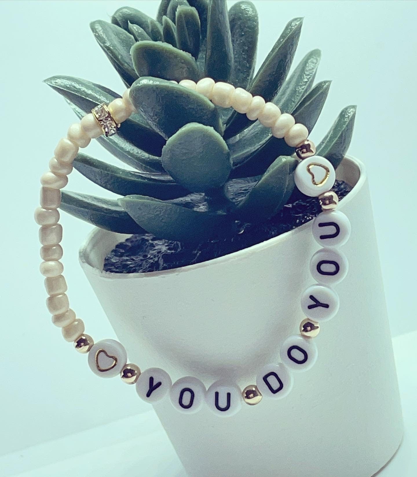 Classic beige Personalised glass seed bead bracelet