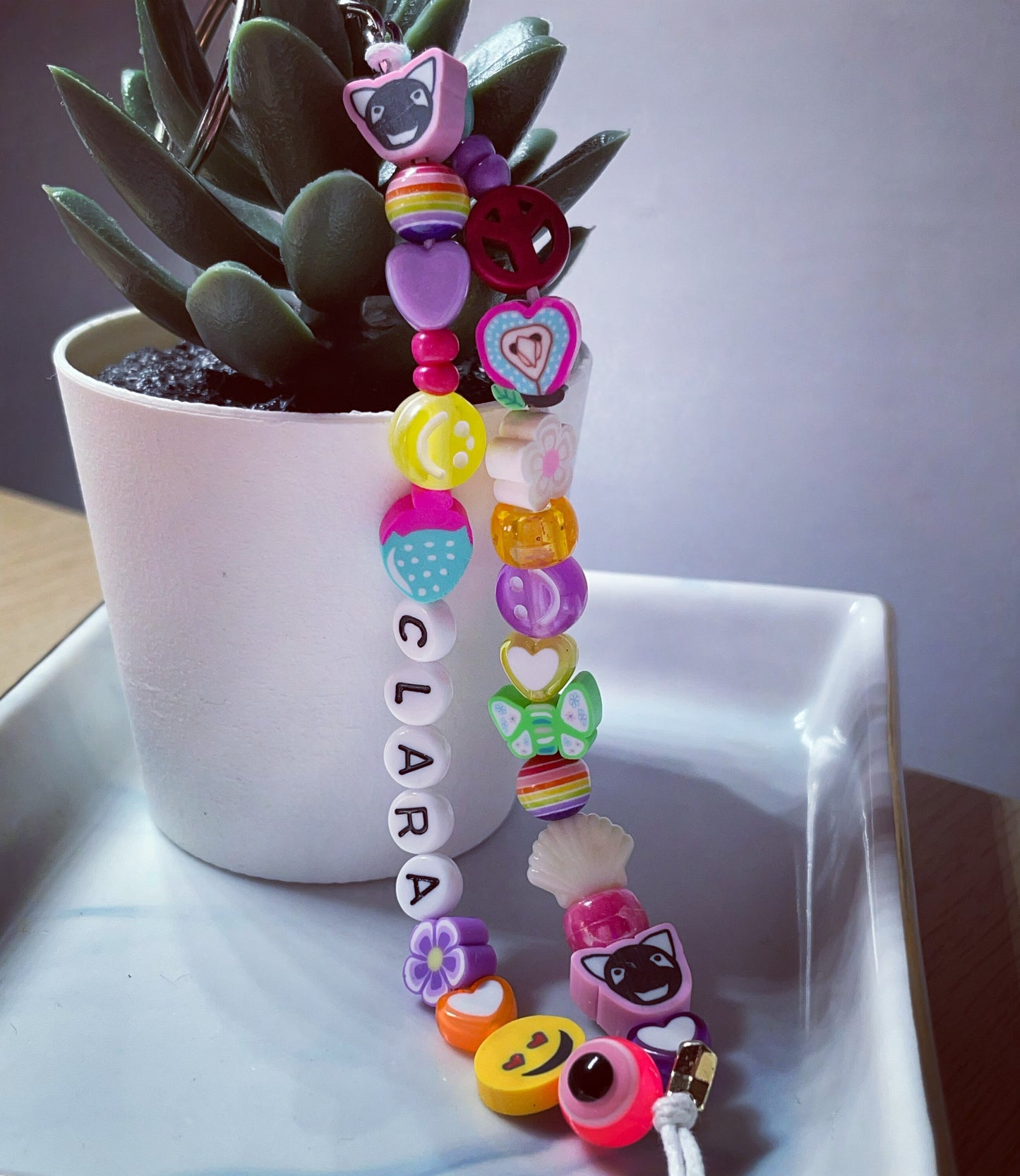 mixed bead keyrings, can also be made as a phone charm and be personalised
