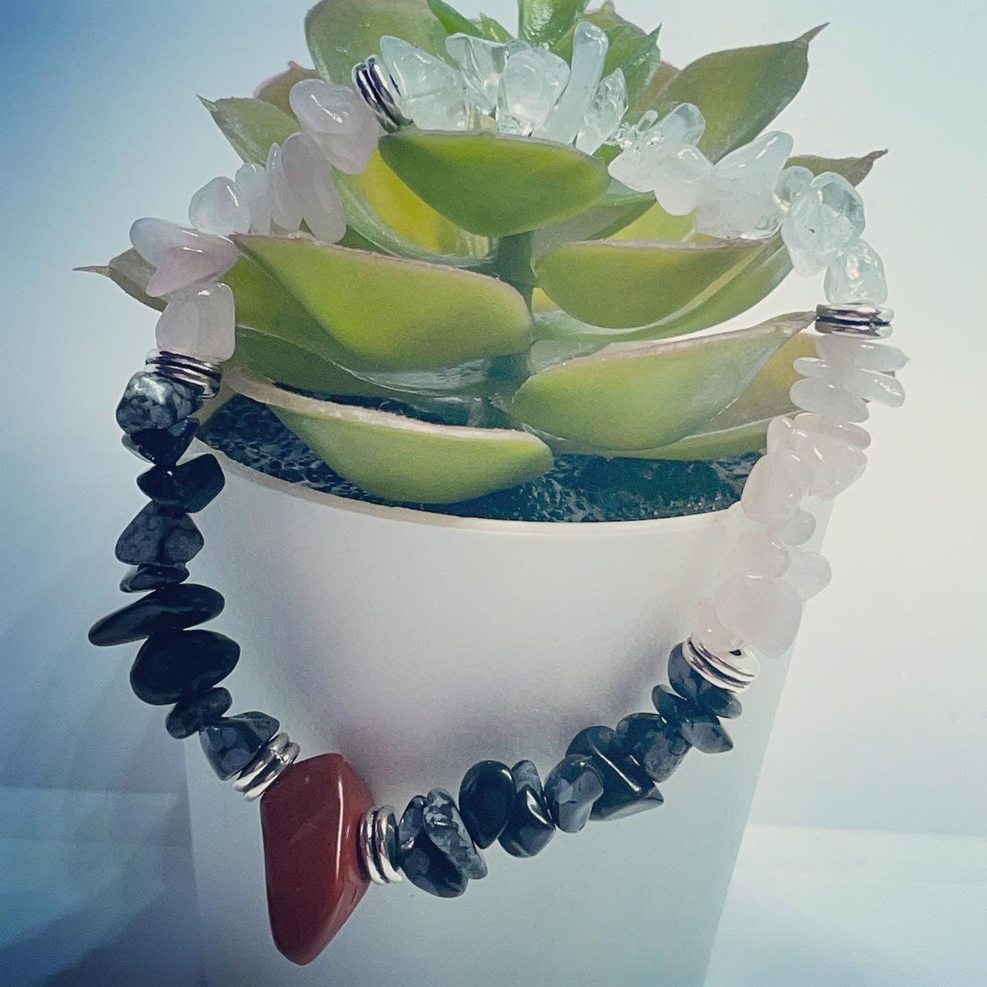 Balancing protection crystal bracelet Jasper black obsidian rose Quartz and clear quartz