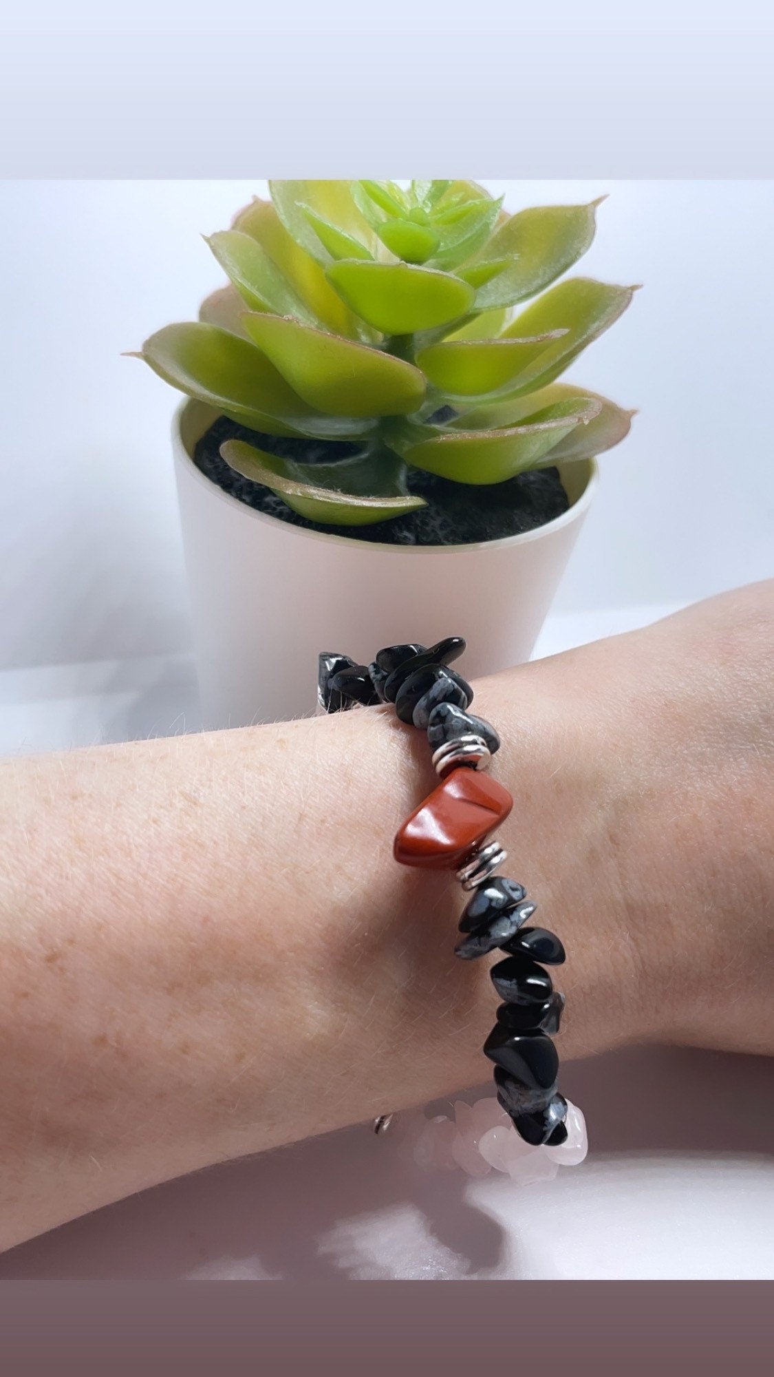 Balancing protection crystal bracelet Jasper black obsidian rose Quartz and clear quartz