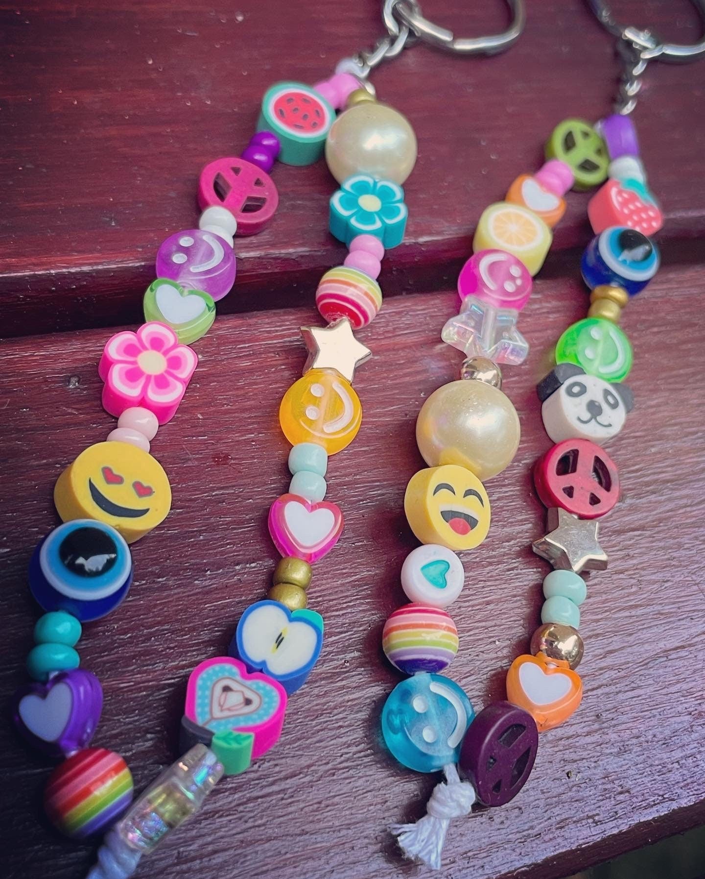 mixed bead keyrings, can also be made as a phone charm and be personalised