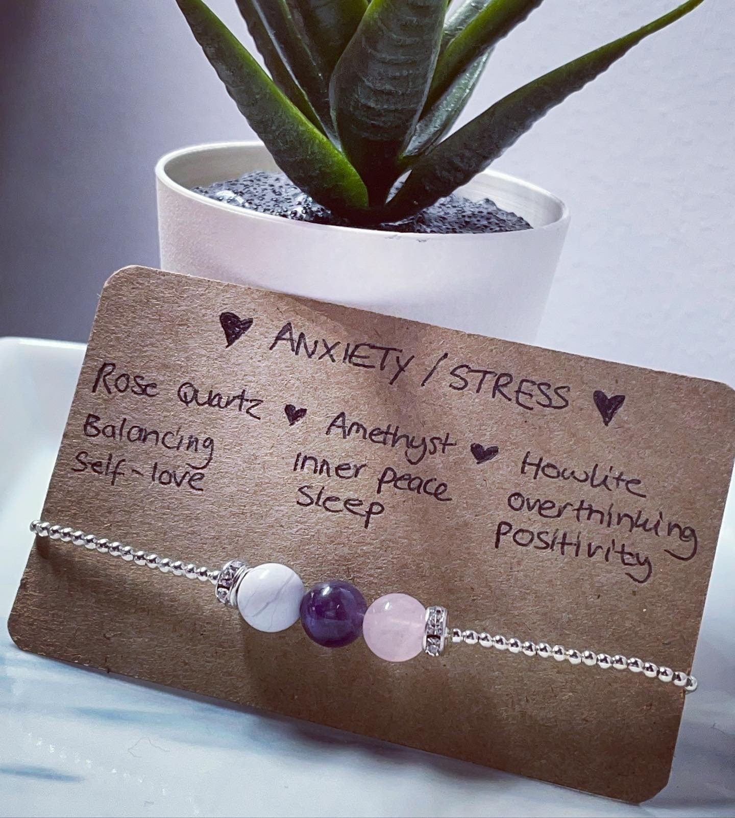 Anxiety/stress relief bracelet rose Quartz amethyst and howlite