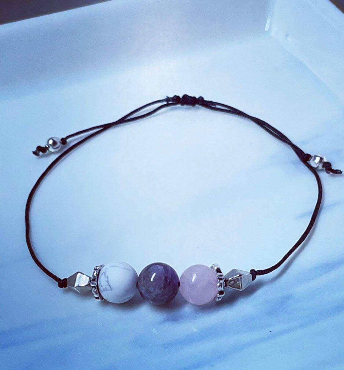 Anxiety/stress relief crystal anklet made with rose Quartz, amethyst & howlite