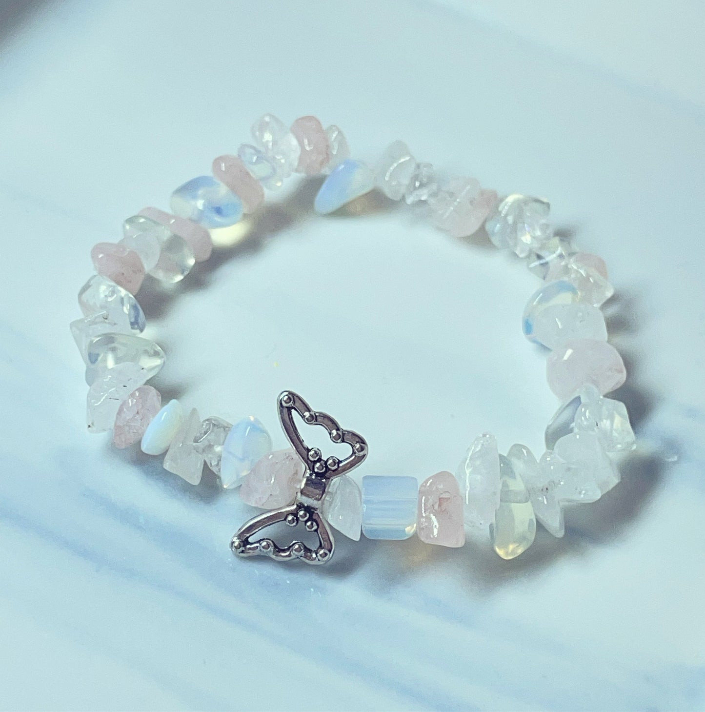 Opal, clear quartz and Rose Quartz bracelet this bracelet is great for overall well-being, health and immunity