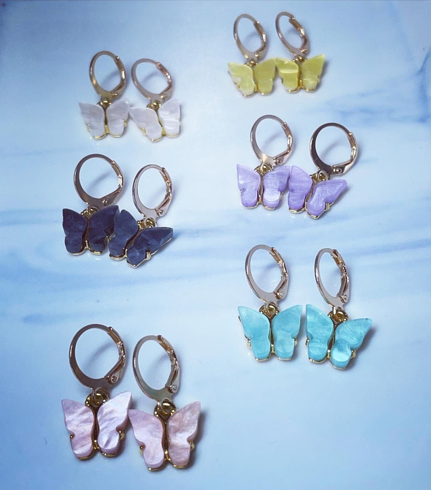 Butterfly acrylic charm leverback hoops and studs