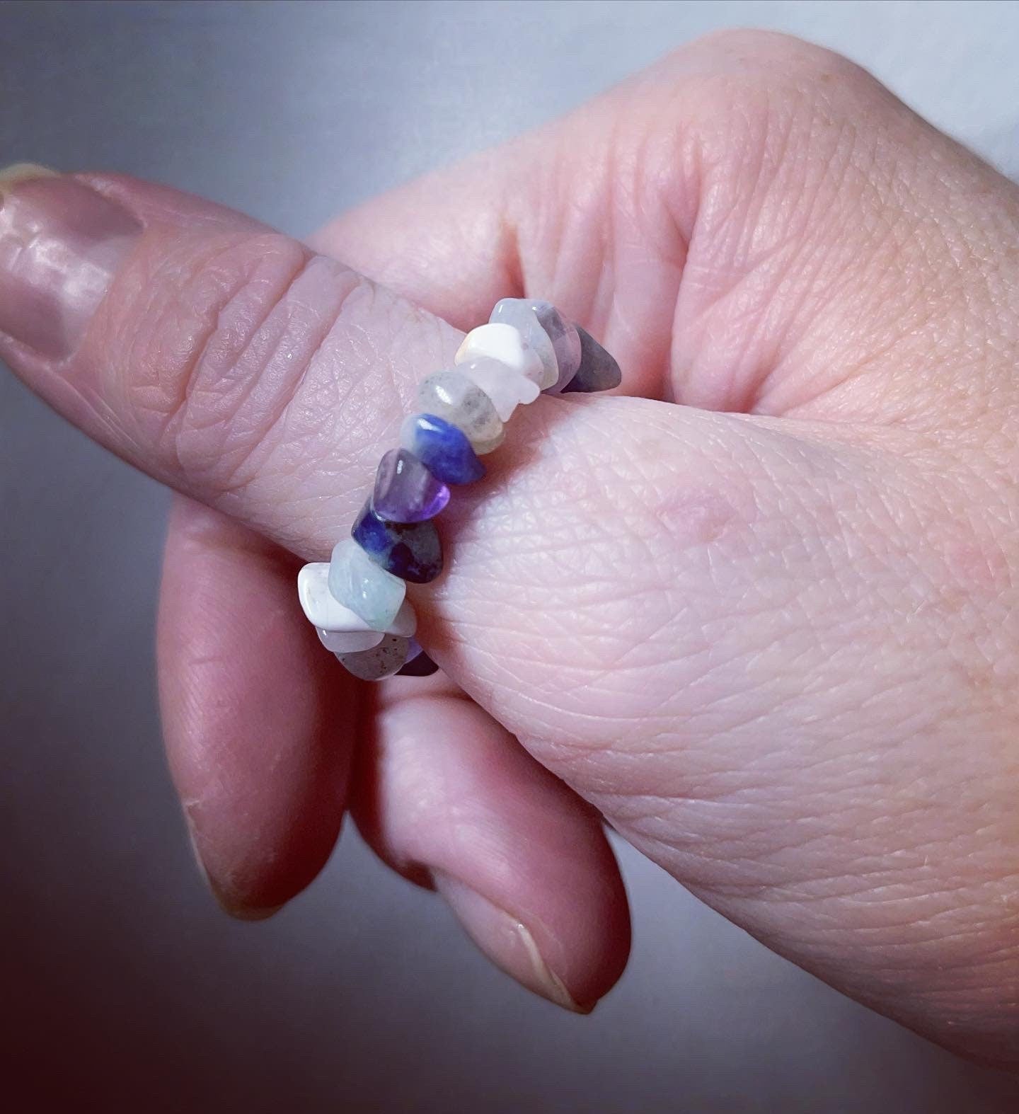 Anxiety/stress relief crystal ring rose Quartz howlite labradorite sodalite amazonite & amethyst