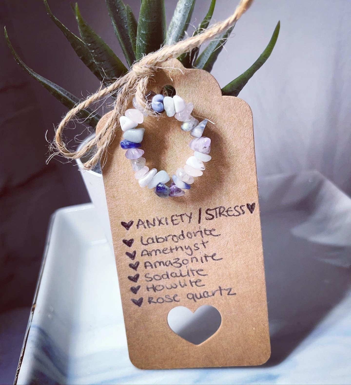 Anxiety/stress relief crystal ring rose Quartz howlite labradorite sodalite amazonite & amethyst