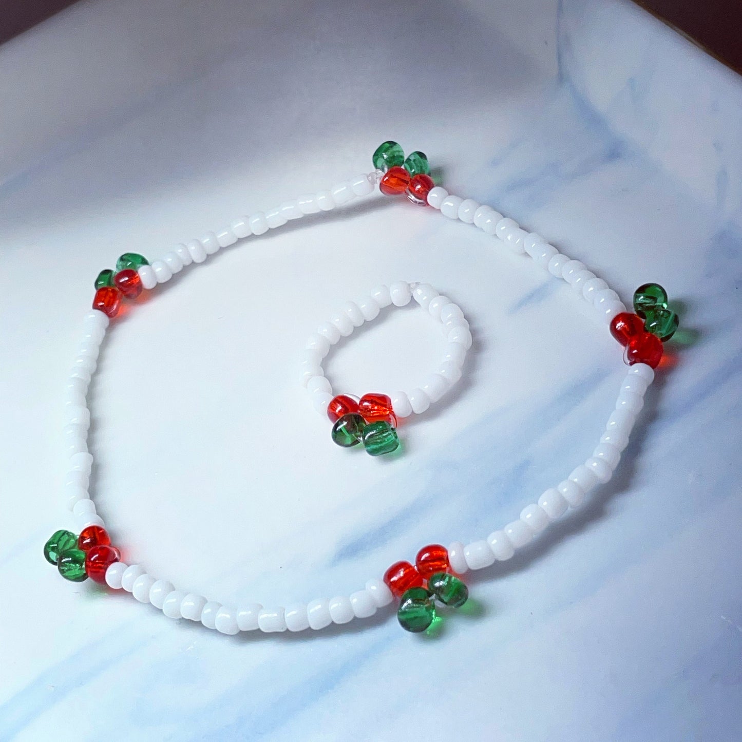 Beaded cherry anklet ring & bracelet