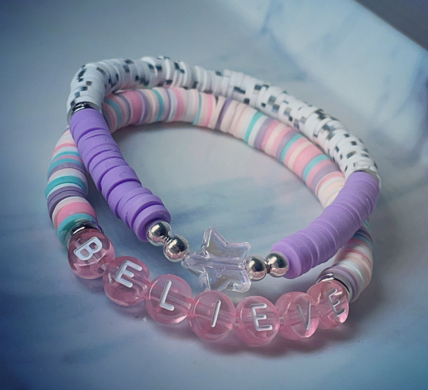 Personalised polymer clay/heishi beaded pastel bracelets