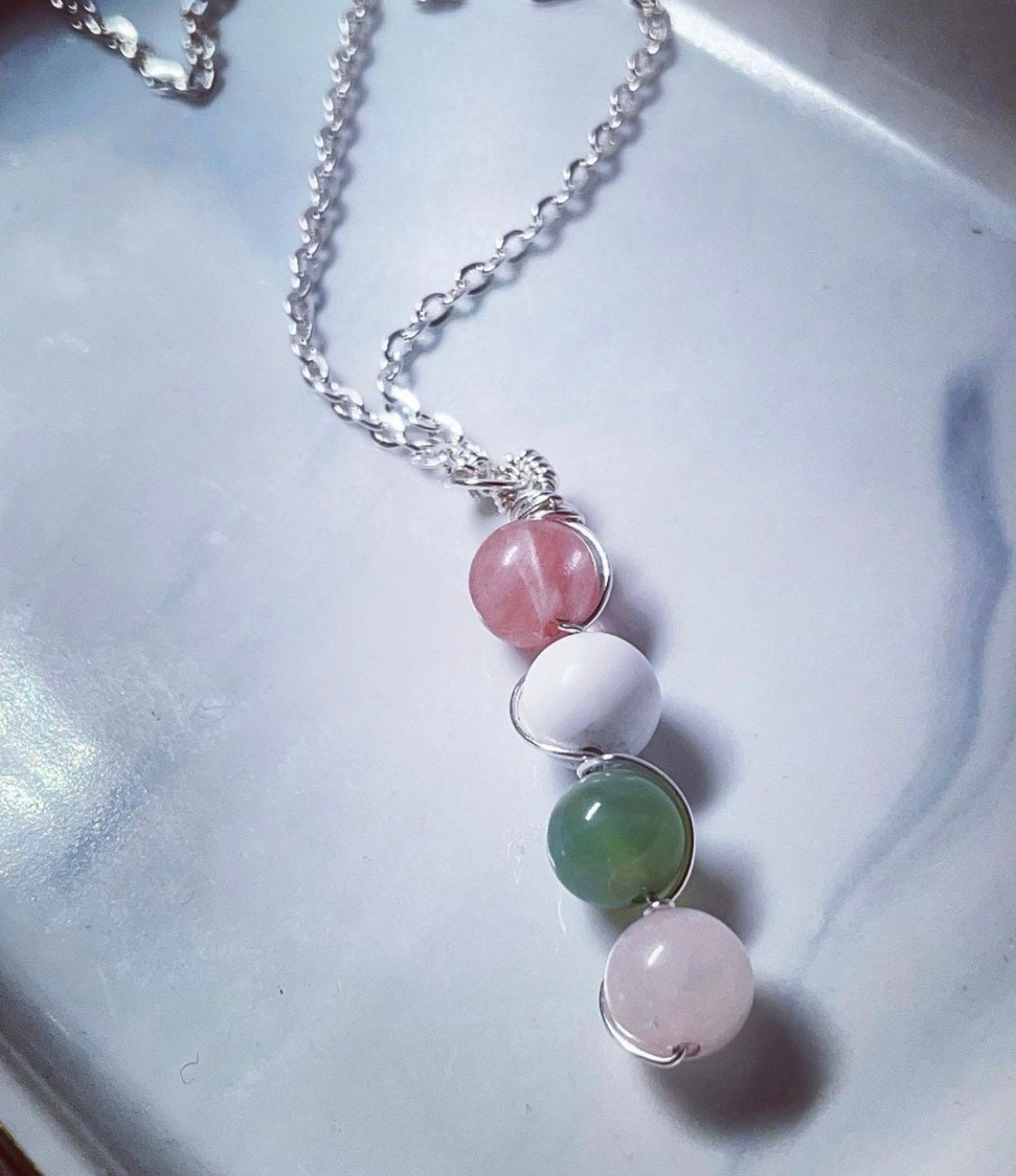 Crystal beaded spiral necklace