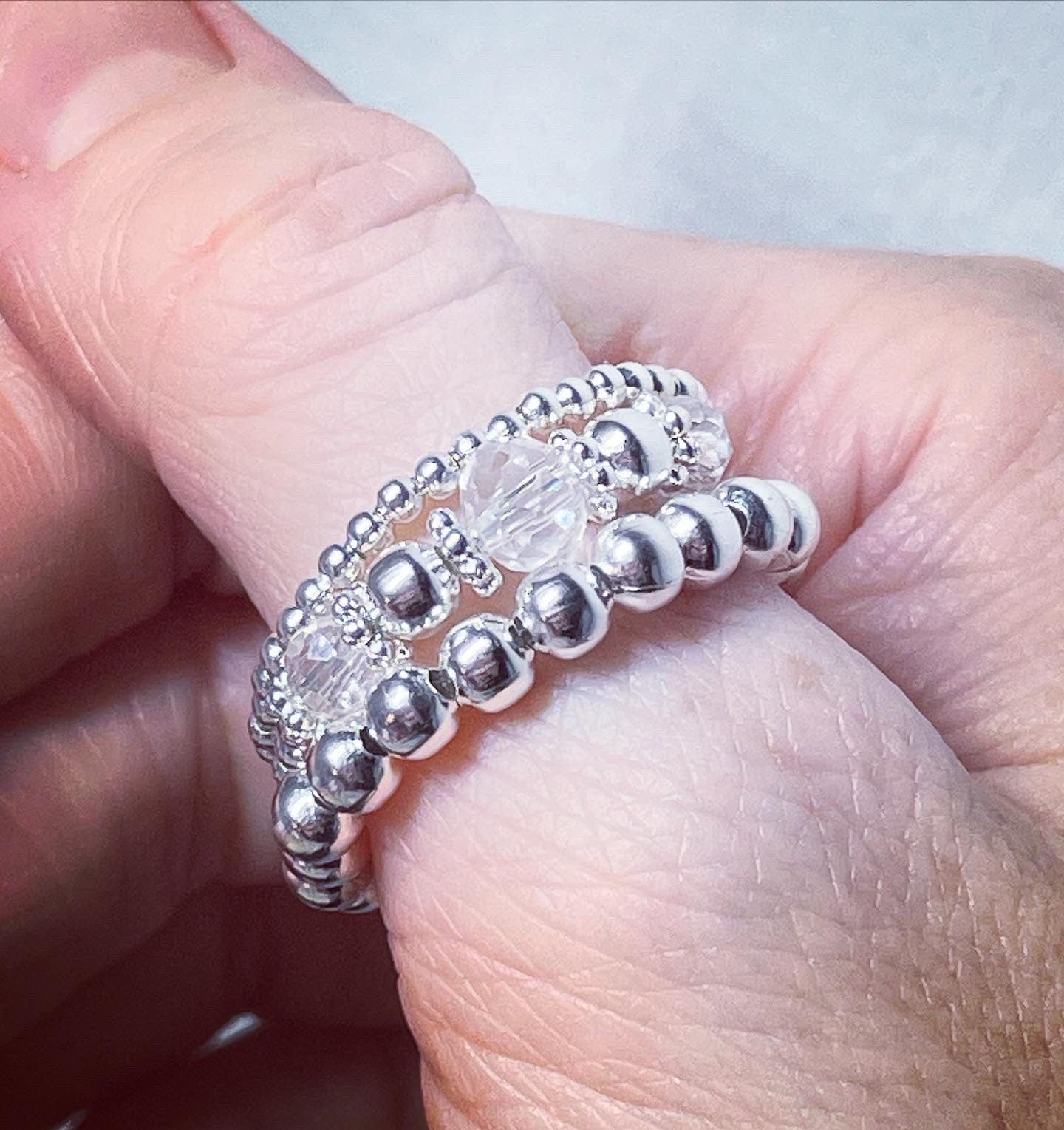 Stacking rings crystal clear rondelle silver plated ring stack