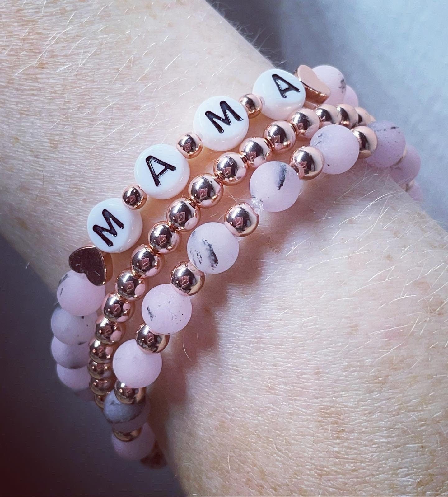 Personalised Cherry blossom & rose gold hematite Stacking bracelets