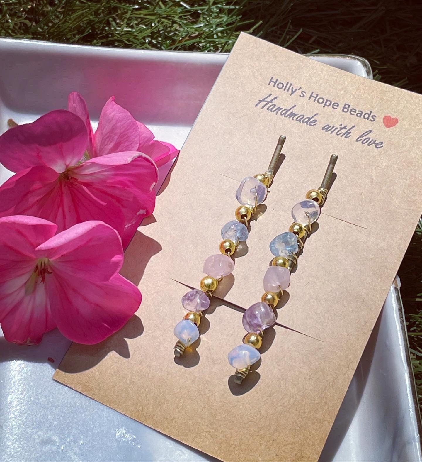Crystal mix Bobby pins opal, aquamarine, rose Quartz & amethyst