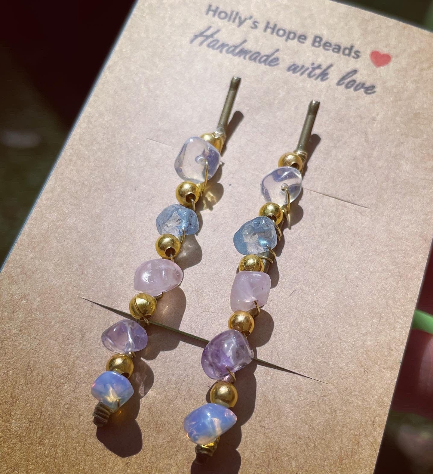 Crystal mix Bobby pins opal, aquamarine, rose Quartz & amethyst