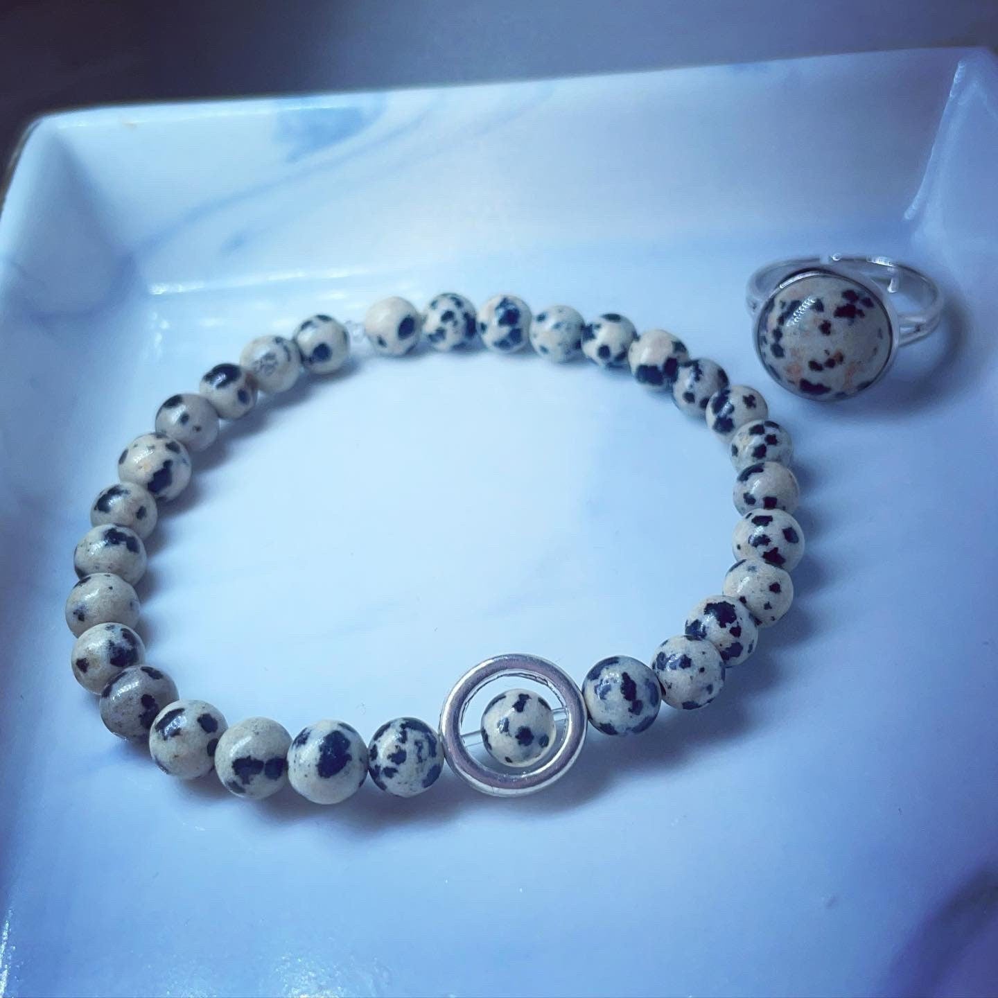 Matching crystal fidget spinning bracelet & adjustable crystal ring