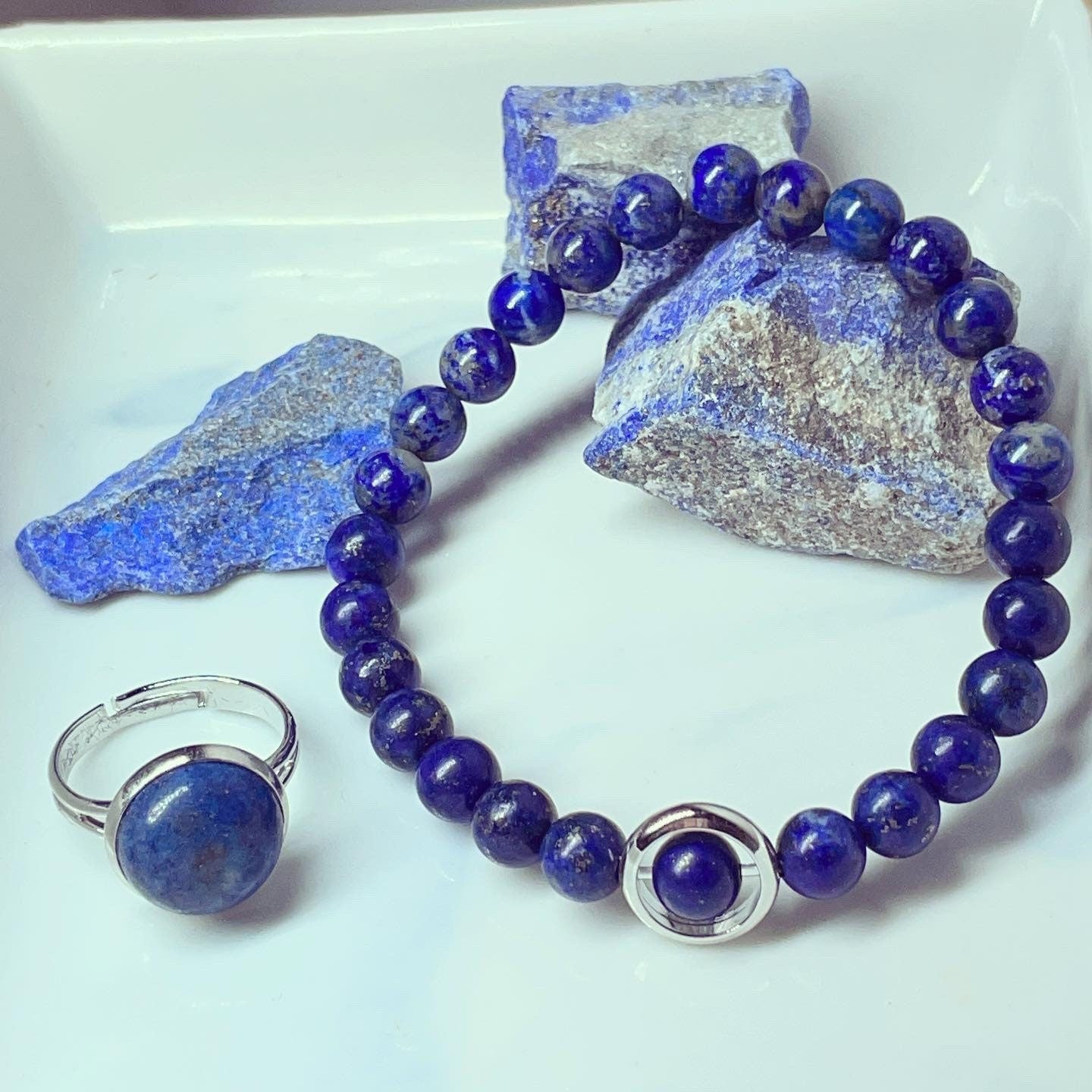 Matching crystal fidget spinning bracelet & adjustable crystal ring