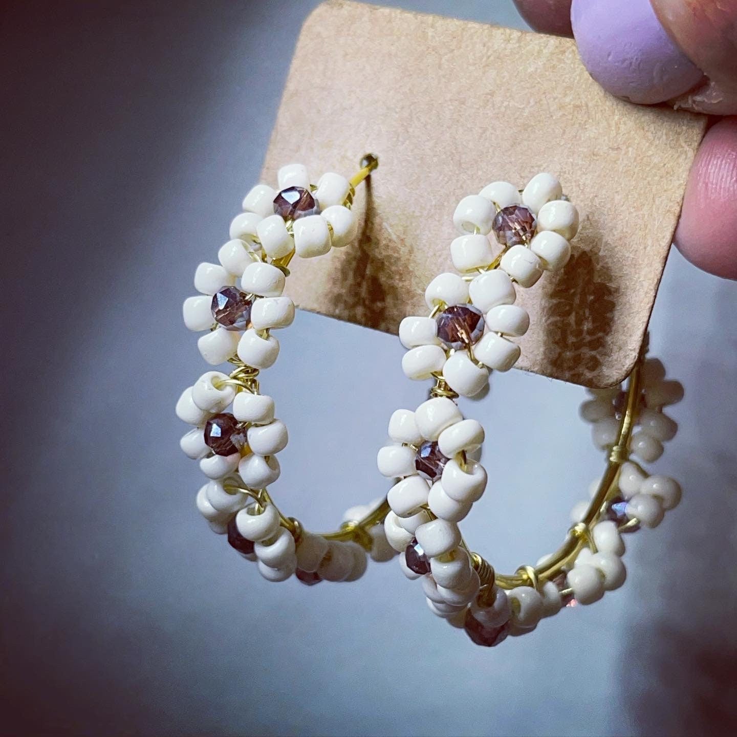 Gold beaded flower hoops 25mm