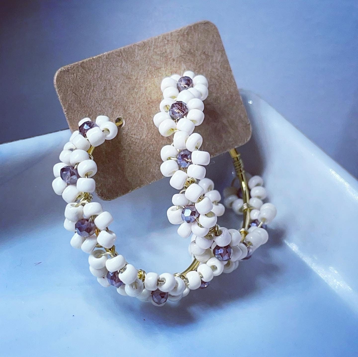 Gold beaded flower hoops 25mm