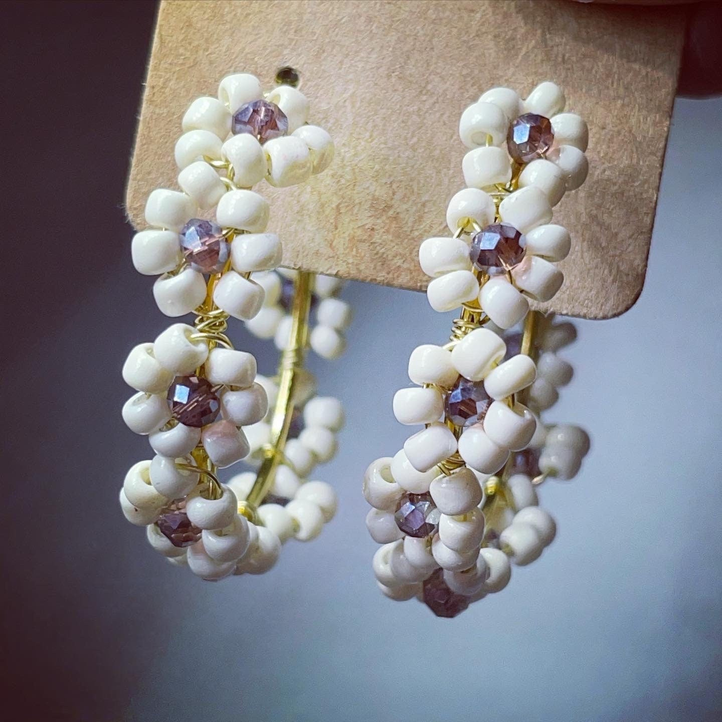 Gold beaded flower hoops 25mm