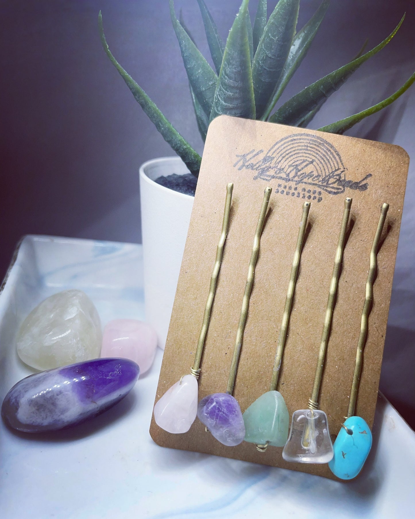 Crystal chunky Bobby pins set, rose Quartz, amethyst, green aventurine, clear quartz, turquoise