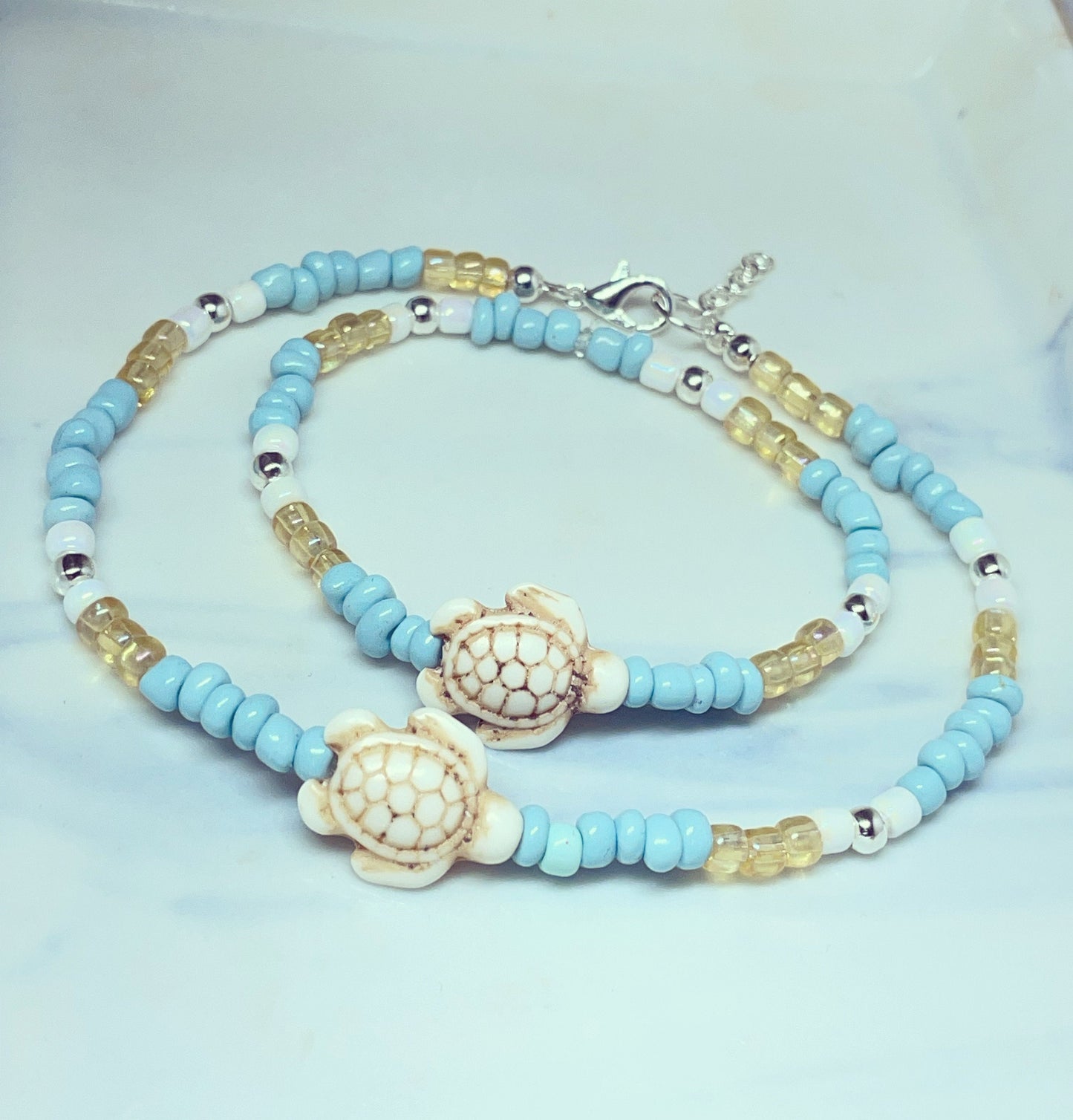 Turtle Anklet and bracelet set turquoise glass bead anklet/bracelet