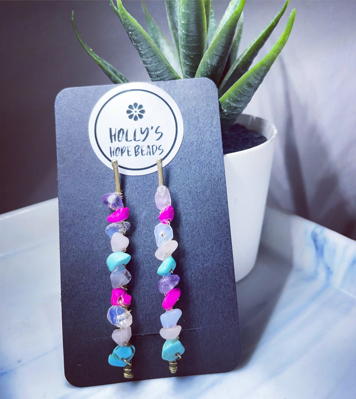 Crystal Bobby pins, amethyst, opal, hot pink magnesite, rose Quartz and turquoise
