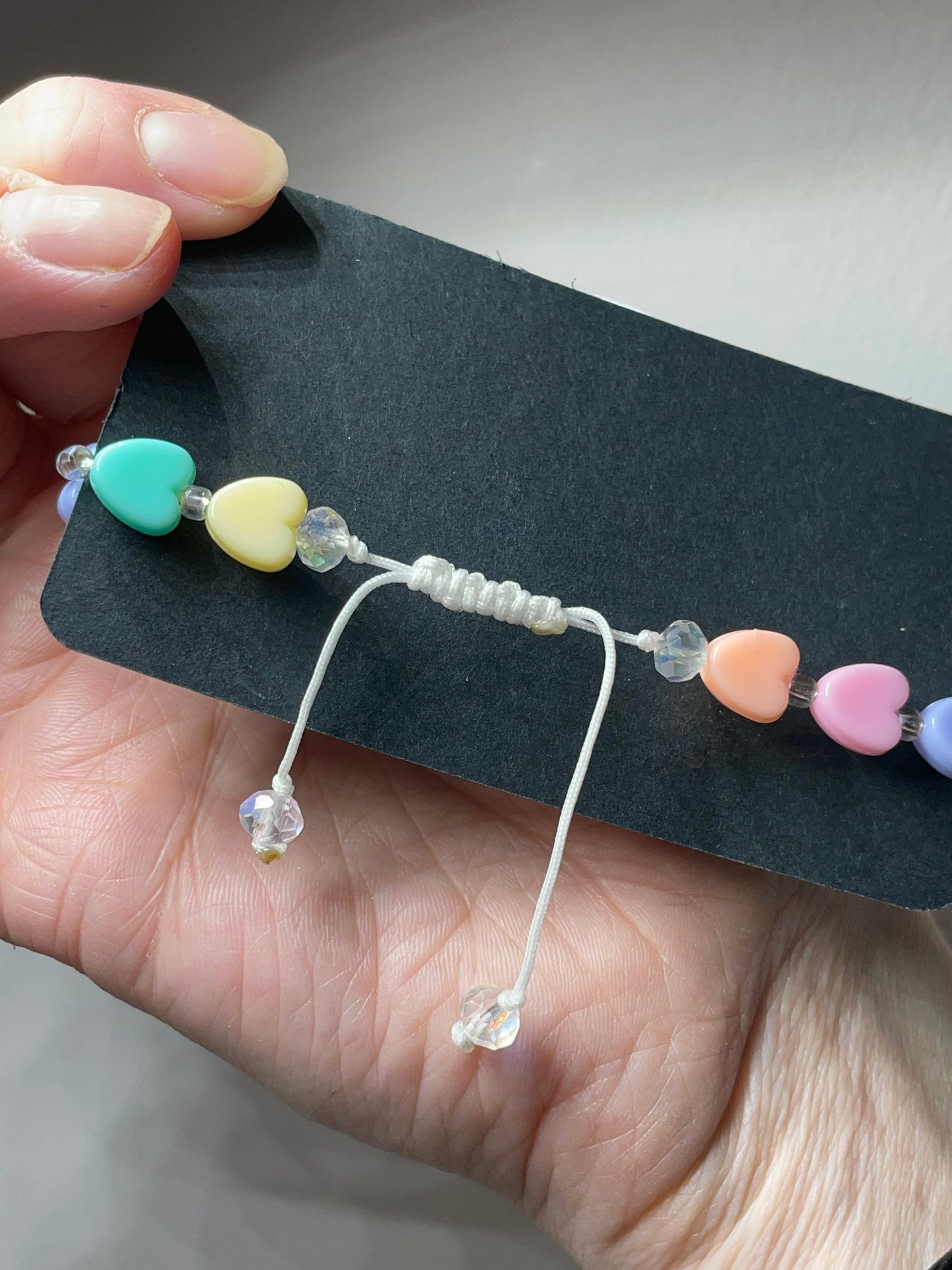 Pastel hearts and crystal rondelle adjustable bracelet