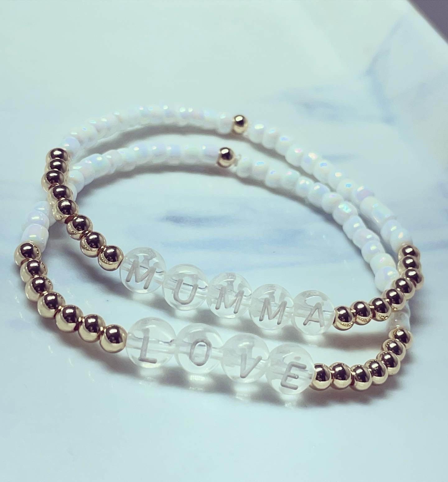 Personalised bracelets 18k gold plated/white Pearl glass beads/ gifts for her/ personalised gifts