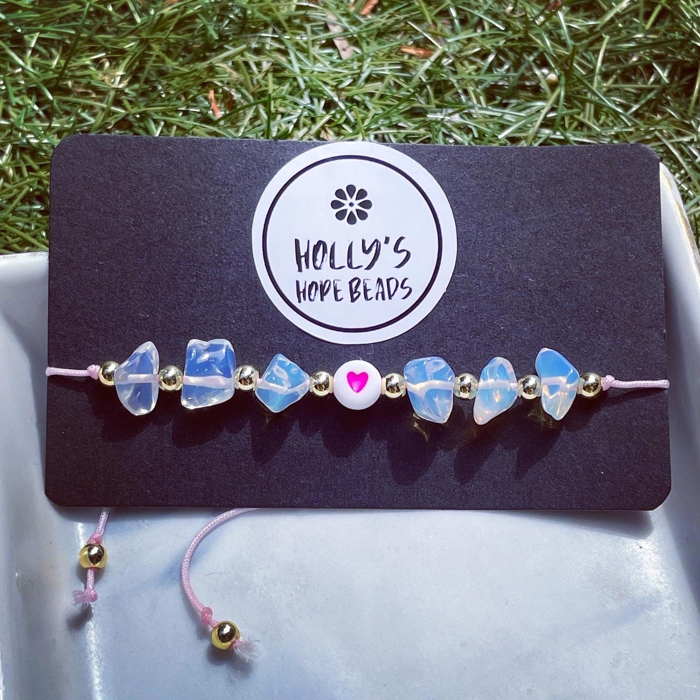 Opal crystal acrylic heart anklet adjustable one size
