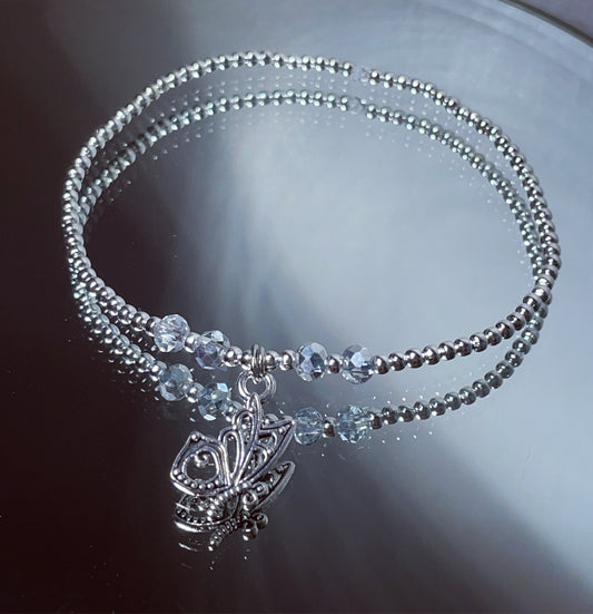 Silver plated butterfly charm bracelet With crystal rondelle beads