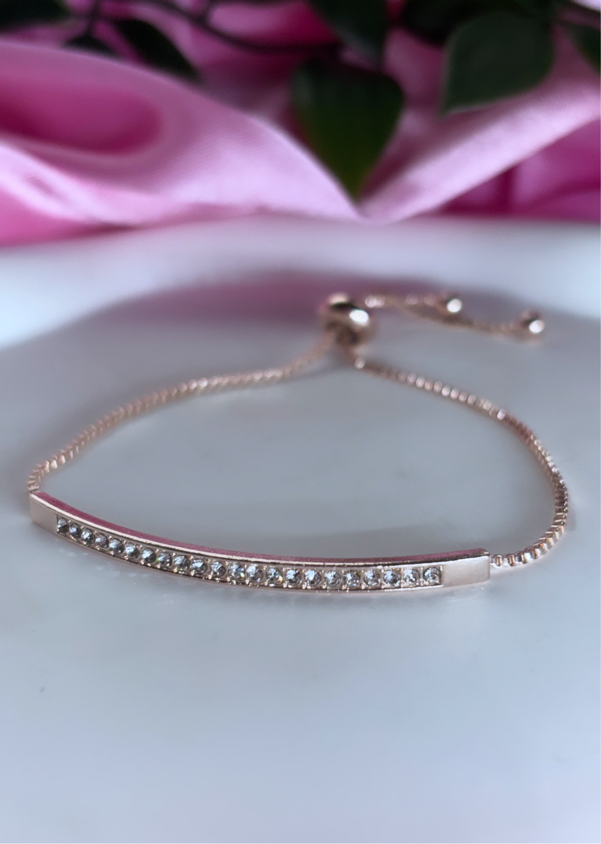 Diamanté Adjustable Bar Bracelets - Rose Gold and Silver