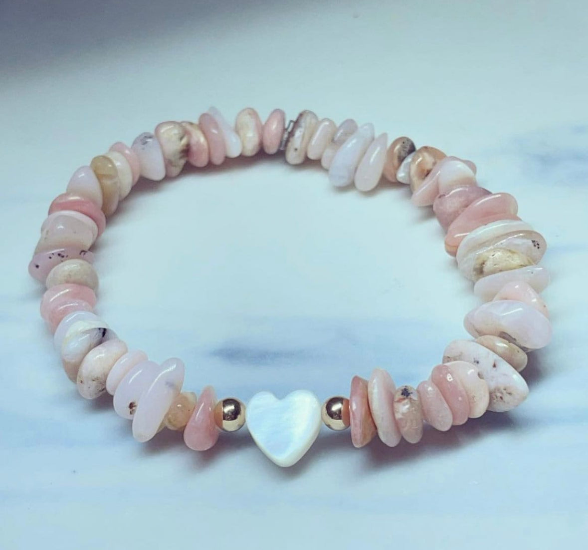 Pink opal Pearl heart chip stone bracelet