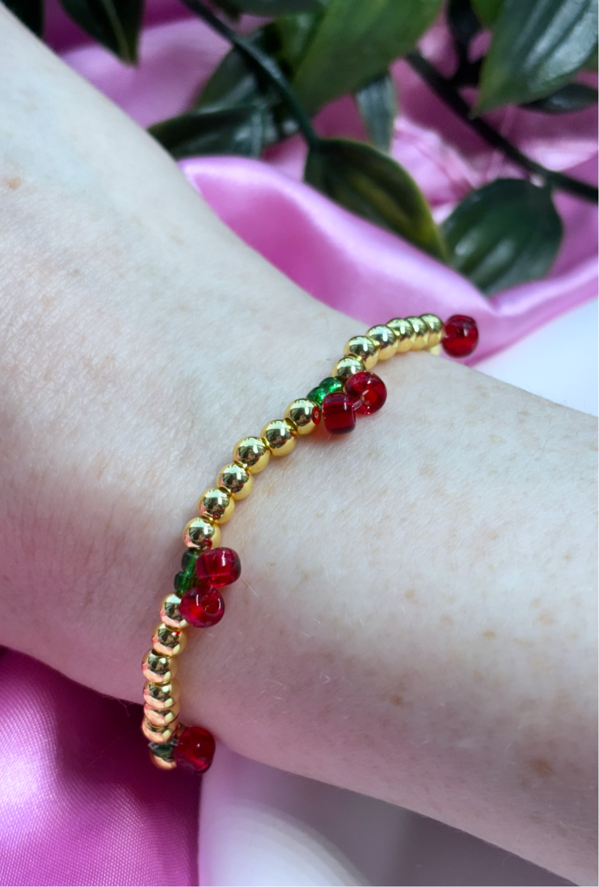 Cherry Beaded Bracelet - 18k Gold Plated