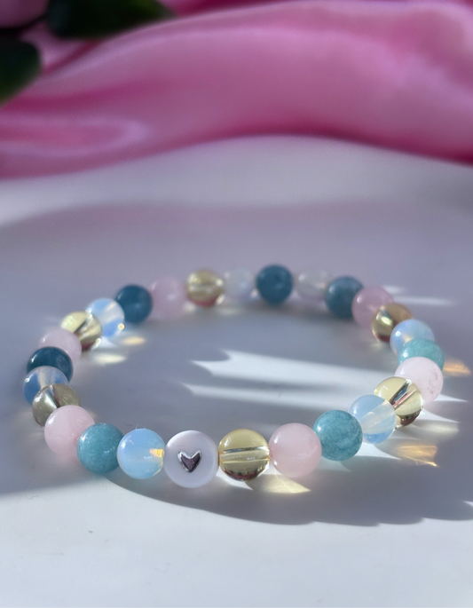 Aquamarine, citrine ,rose Quartz and opal Wealth, abundance and courage beaded bracelet