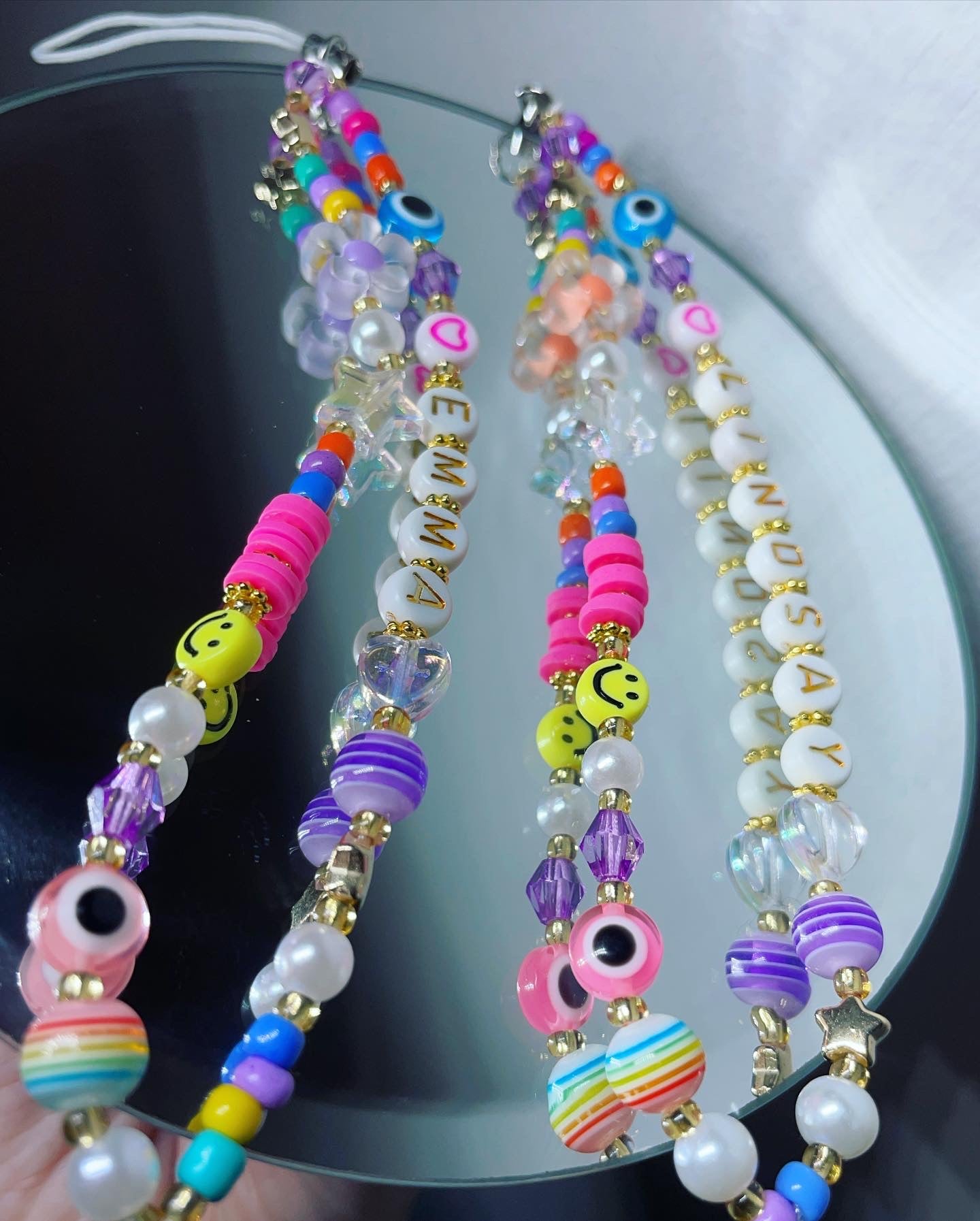 Phone strap | Bright personalsied Smiley mix bead phone strap | mobile strap | phone accessories | personalised mobile charms