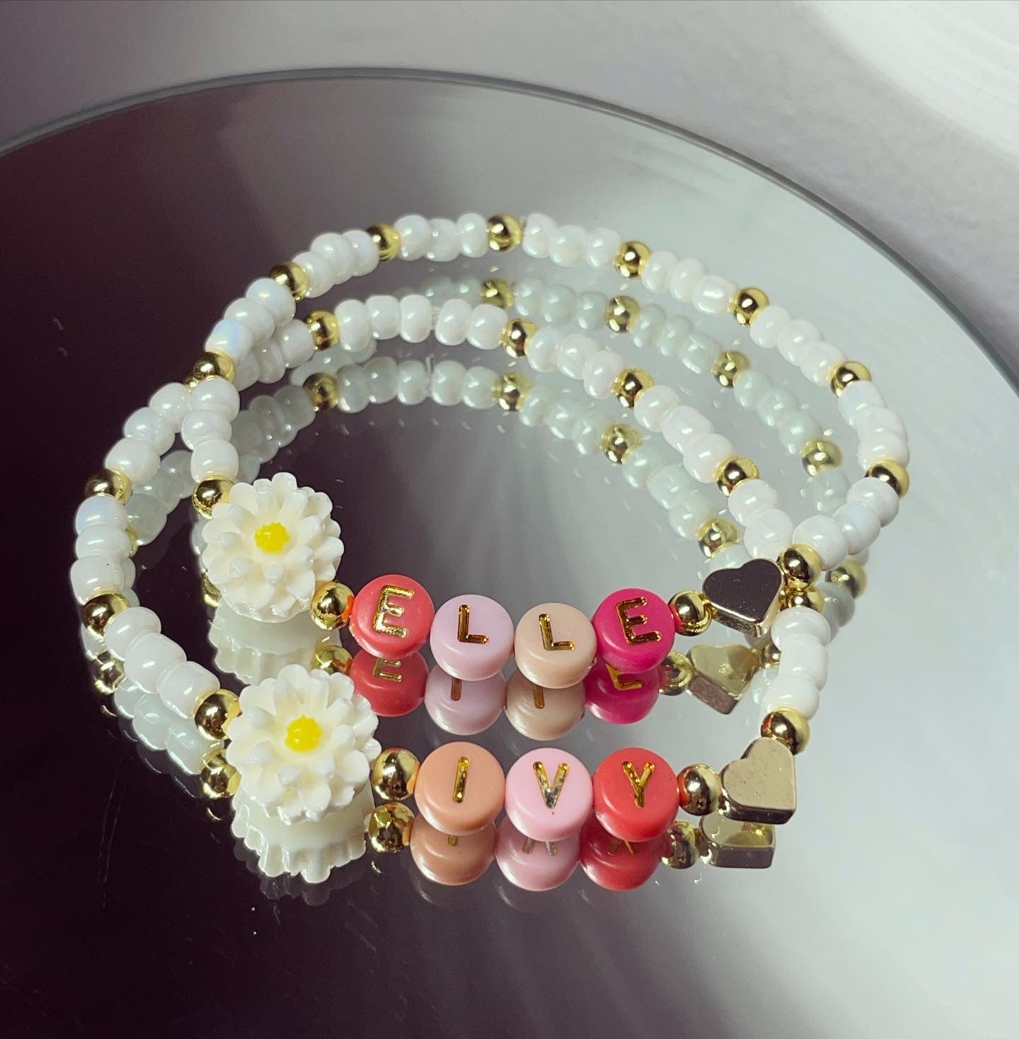 Personalised flower/Pearl glass bead bracelet | wedding gifts | flower girls |