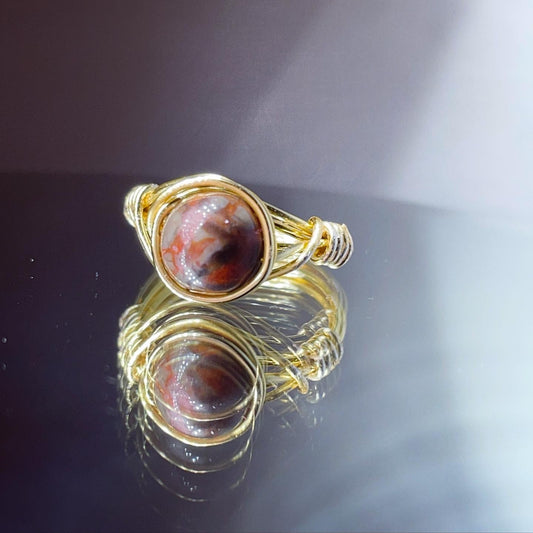 Ocean agate jasper wrapped ring