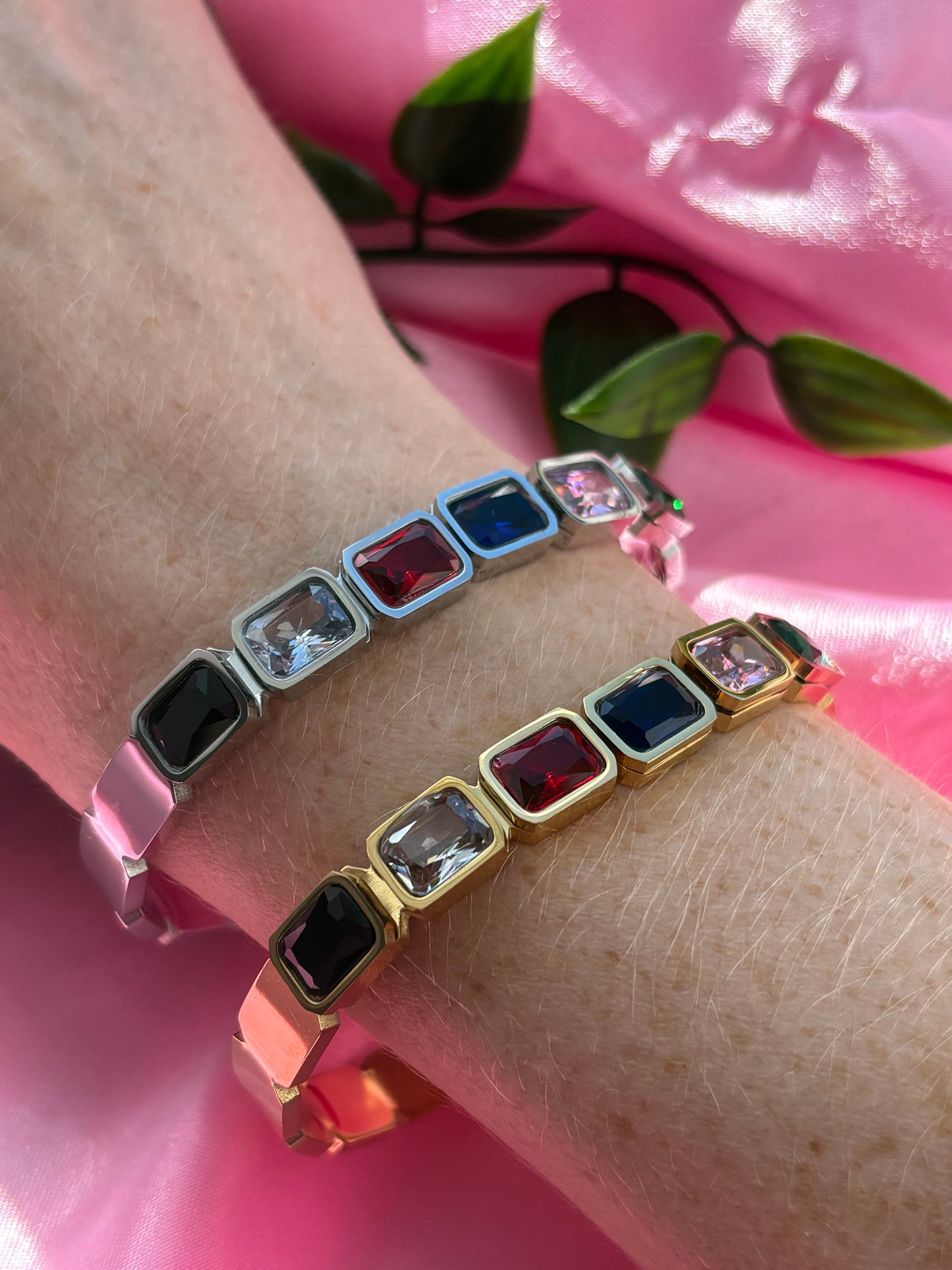 Raye multicolor gemstone bracelet/ silver & gold stainless steel / tarnish resistant / water resistant