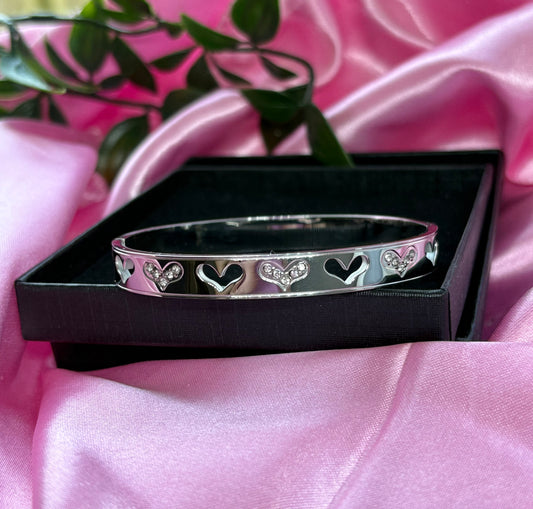 Multi silver heart bangle / stainless steel / water resistant/ tarnish resistant
