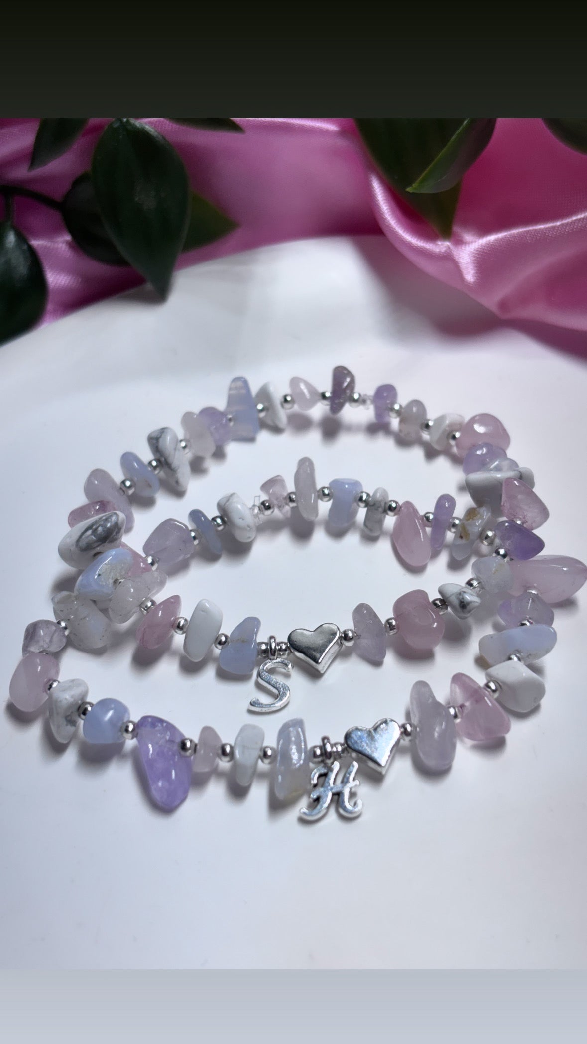 Calm stress relief Initial crystal bracelet blue lace agate, howlite, rose quartz and amethyst