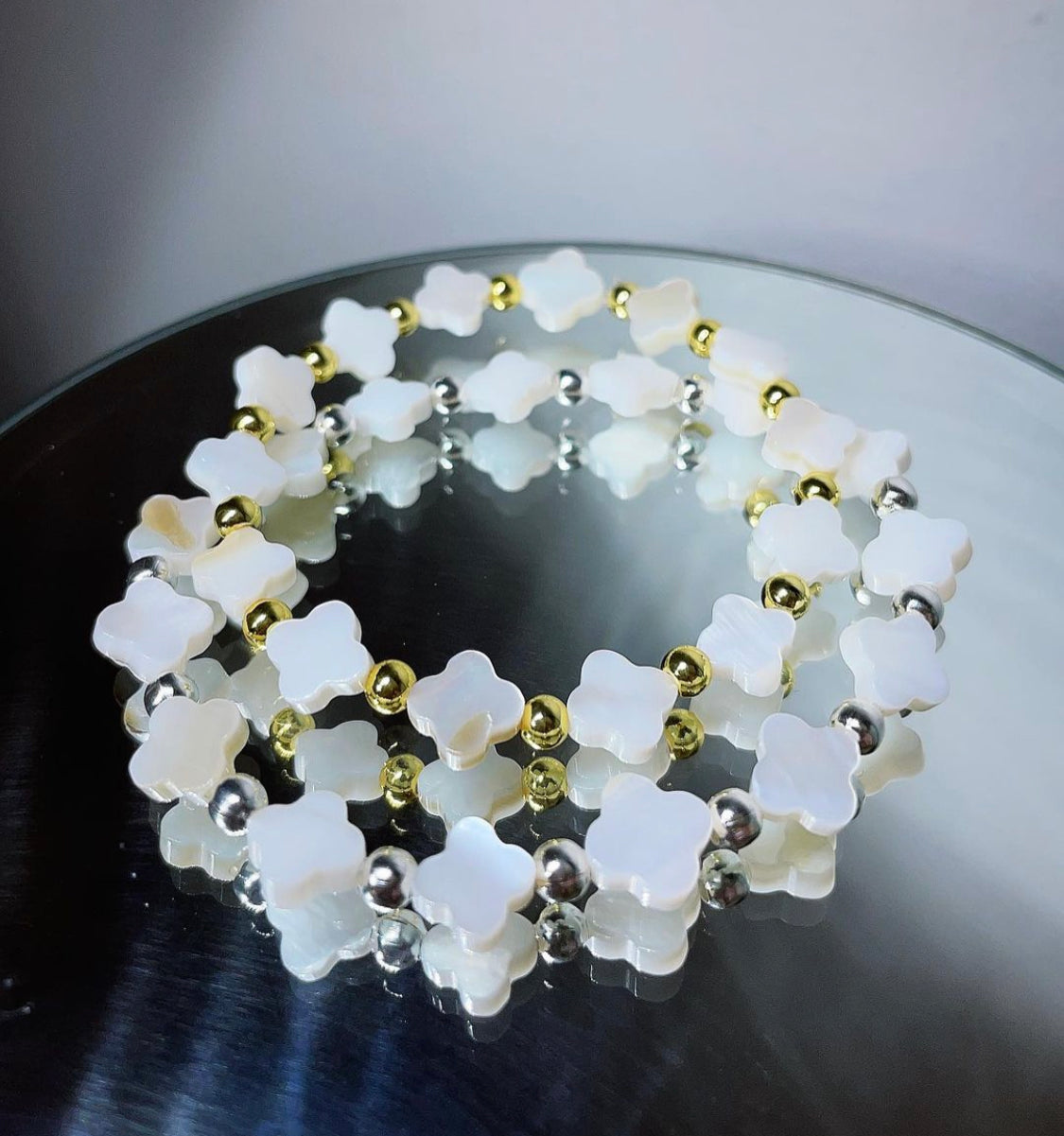 Mother of Pearl clover leaf bracelets / sterling silver / silver plated / gold filled / 18k gold plated