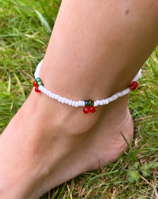 Beaded cherry anklet ring & bracelet